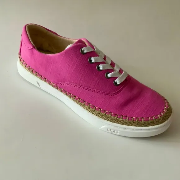 UGG AUSTRALIA EYAN II PINK AZALEA CANVAS BOAT STYLE SNEAKERS Trainers Flat Shoes