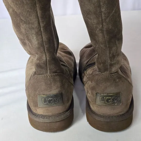 UGG Australia Plumdale Women’s Boots - Size 9, Brown‎ Suede, Shearling Cuff, Zip