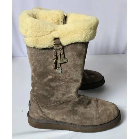 UGG Australia Plumdale Women’s Boots - Size 9, Brown‎ Suede, Shearling Cuff, Zip