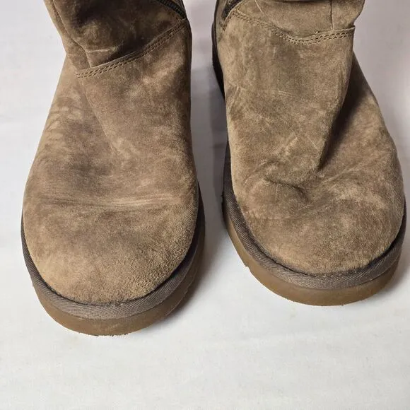 UGG Australia Plumdale Women’s Boots - Size 9, Brown‎ Suede, Shearling Cuff, Zip
