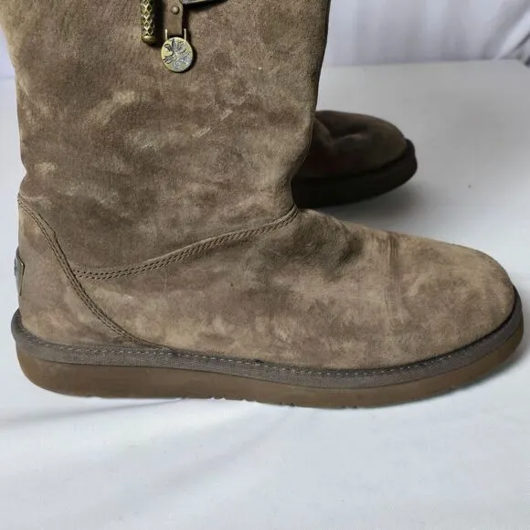 UGG Australia Plumdale Women’s Boots - Size 9, Brown‎ Suede, Shearling Cuff, Zip
