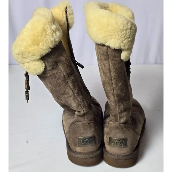 UGG Australia Plumdale Women’s Boots - Size 9, Brown‎ Suede, Shearling Cuff, Zip