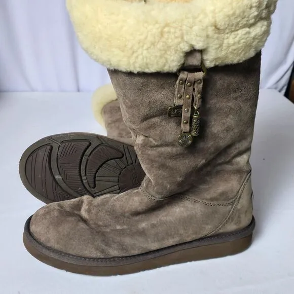 UGG Australia Plumdale Women’s Boots - Size 9, Brown‎ Suede, Shearling Cuff, Zip