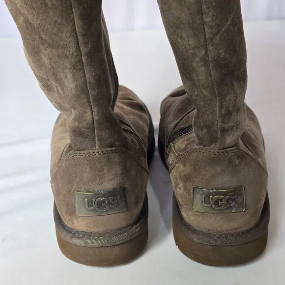 UGG Australia Plumdale Women’s Boots - Size 9, Brown‎ Suede, Shearling Cuff, Zip