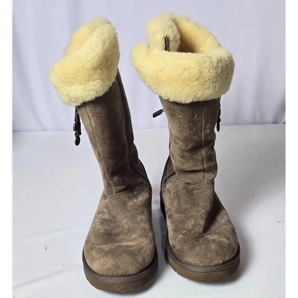 UGG Australia Plumdale Women’s Boots - Size 9, Brown‎ Suede, Shearling Cuff, Zip