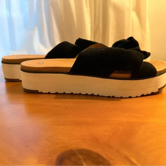 UGG Black Bow Platform Sandals