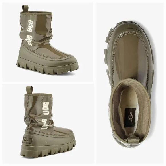 UGG Classic Brellah Mini Women's Waterproof Rain Snow Boots Olive Size 8 NEW