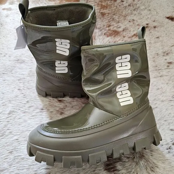 UGG Classic Brellah Mini Women's Waterproof Rain Snow Boots Olive Size 8 NEW