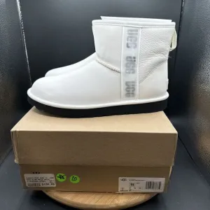 UGG Classic Mini Side Logo II Womens Size 11 Boots White Leather Winter Snow NEW