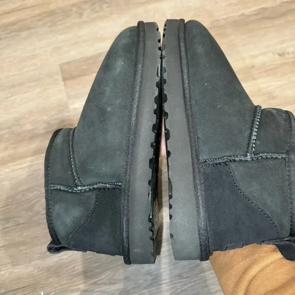 UGG Classic Ultra Mini Black Suede Booties Boots