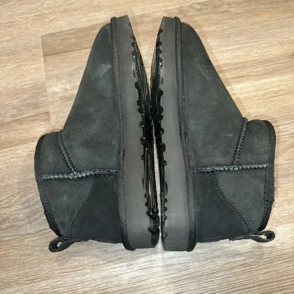 UGG Classic Ultra Mini Black Suede Booties Boots