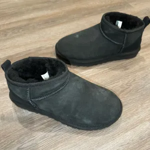 UGG Classic Ultra Mini Black Suede Booties Boots