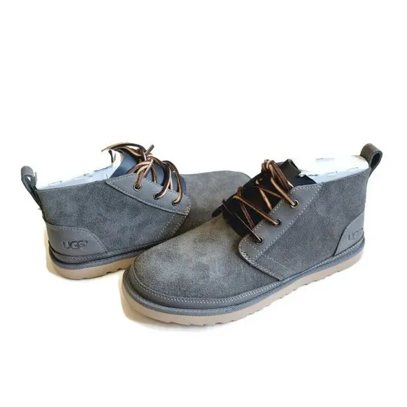 UGG Mens Size 8 Neumel Natural Sheepskin Lace Up Ankle Chukka Boots 1020369 Gray