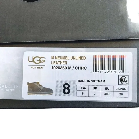 UGG Mens Size 8 Neumel Natural Sheepskin Lace Up Ankle Chukka Boots 1020369 Gray