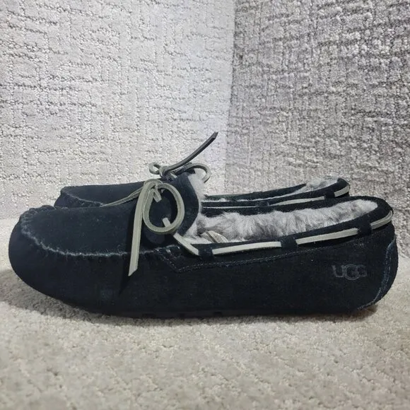 UGG Olsen Men's Size 8 US Black Suede Shearling Moccasin Shoes 1003390