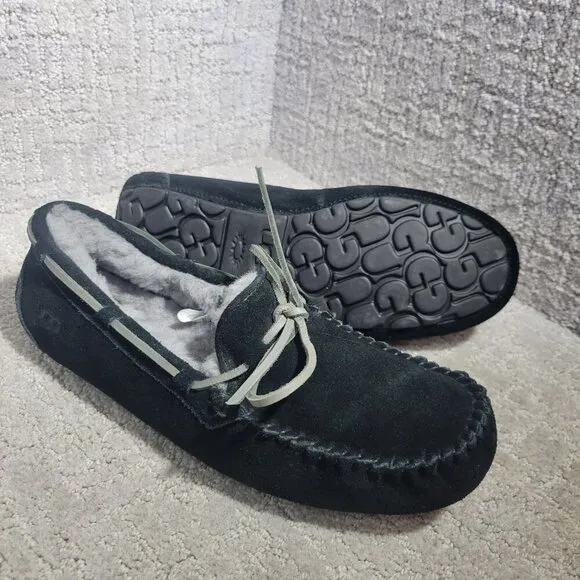 UGG Olsen Men's Size 8 US Black Suede Shearling Moccasin Shoes 1003390