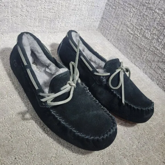 UGG Olsen Men's Size 8 US Black Suede Shearling Moccasin Shoes 1003390