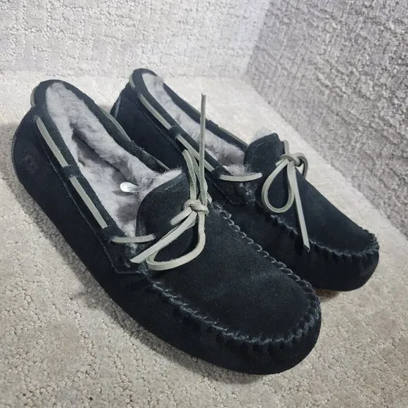 UGG Olsen Men's Size 8 US Black Suede Shearling Moccasin Shoes 1003390