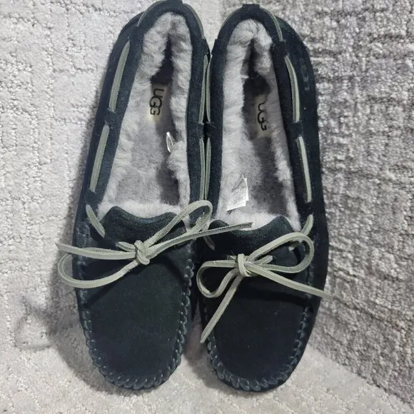 UGG Olsen Men's Size 8 US Black Suede Shearling Moccasin Shoes 1003390