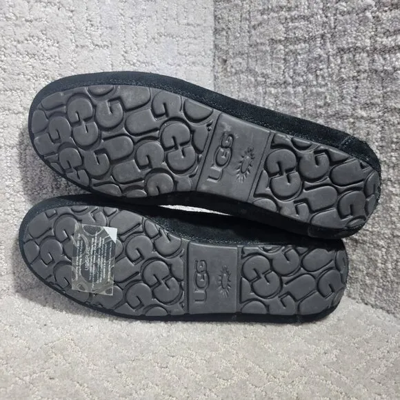UGG Olsen Men's Size 8 US Black Suede Shearling Moccasin Shoes 1003390