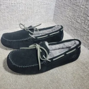 UGG Olsen Men's Size 8 US Black Suede Shearling Moccasin Shoes 1003390