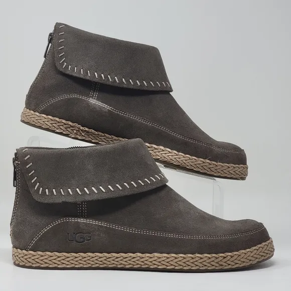 Ugg Varney Women's Size US 9 Gray Moccasin Suede Ankle Boho Bootie Shoes 1104653