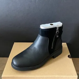 UGG Women's Black Harrison Leather Zip Short Ankle Boots Bootie Shoes Flats NEW