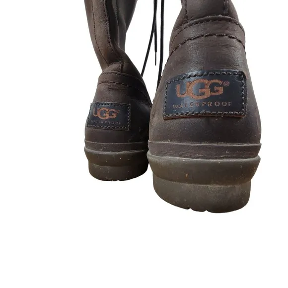UGG Women's Elsa Boot Size 9.5 Waterproof Tall Brown Leather Sherpa Sheepskin