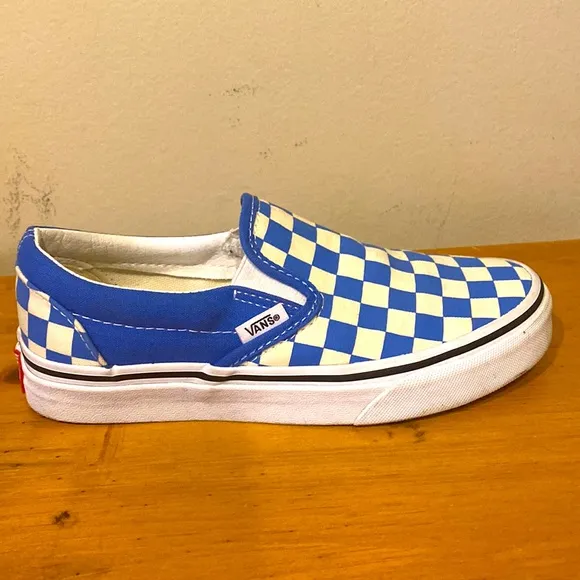 Unisex Vans Blue &amp; White Checker low top slip on sneakers Mens 3.5 womens 5