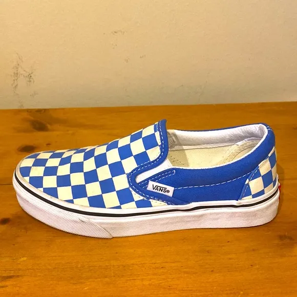 Unisex Vans Blue &amp; White Checker low top slip on sneakers Mens 3.5 womens 5