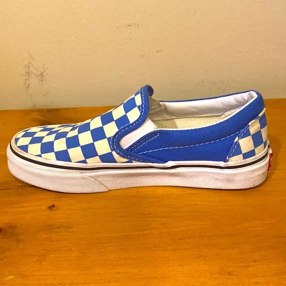 Unisex Vans Blue &amp; White Checker low top slip on sneakers Mens 3.5 womens 5