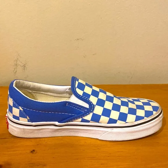 Unisex Vans Blue &amp; White Checker low top slip on sneakers Mens 3.5 womens 5