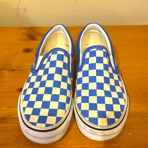 Unisex Vans Blue &amp; White Checker low top slip on sneakers Mens 3.5 womens 5