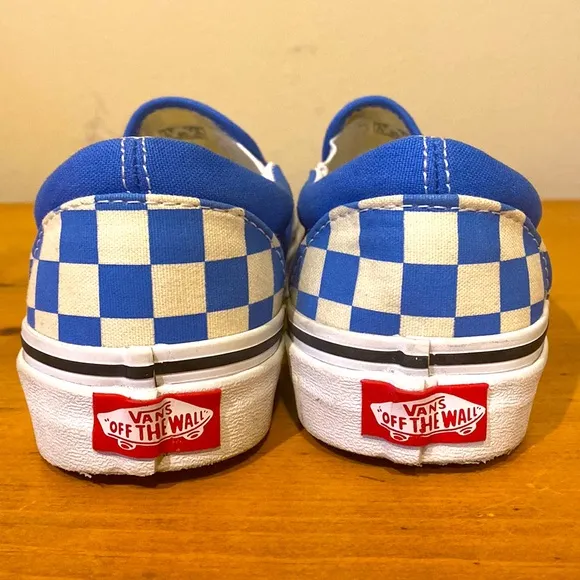 Unisex Vans Blue &amp; White Checker low top slip on sneakers Mens 3.5 womens 5