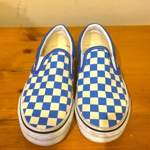 Unisex Vans Blue &amp; White Checker low top slip on sneakers Mens 3.5 womens 5