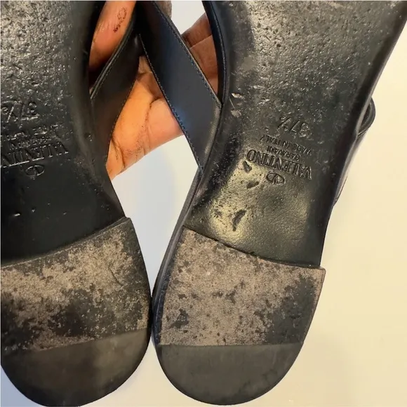 Valentino Black Rockstud Roman Gold Leather Thong Slide Sandals