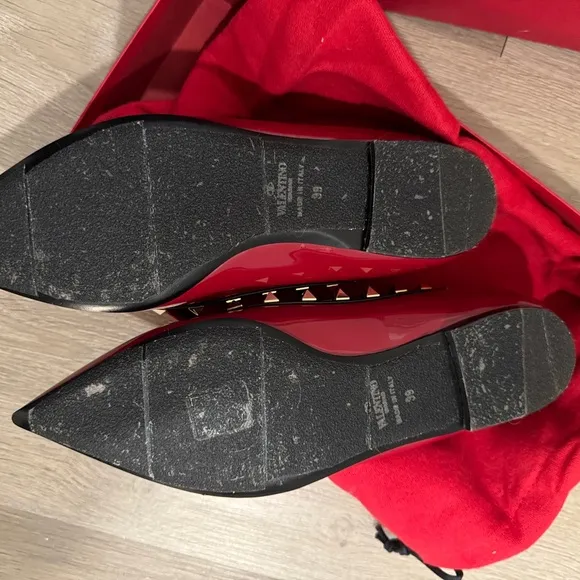 Valentino Red Patent Leather Studded Flats