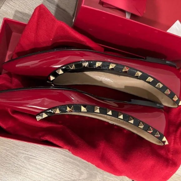 Valentino Red Patent Leather Studded Flats