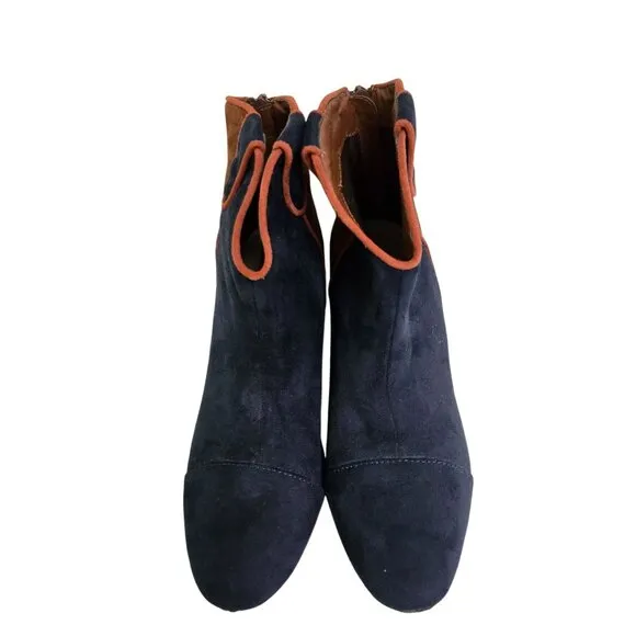 Vanessa Wu Anthropologie Colorblock Western Ankle Boots Navy Tan Size 39/9