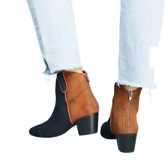 Vanessa Wu Anthropologie Colorblock Western Ankle Boots Navy Tan Size 39/9