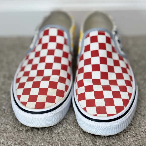 Vans Asher Multicolor Checkerboard Sneakers Slip On Shoes size 7.5