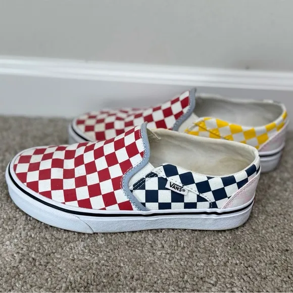 Vans Asher Multicolor Checkerboard Sneakers Slip On Shoes size 7.5
