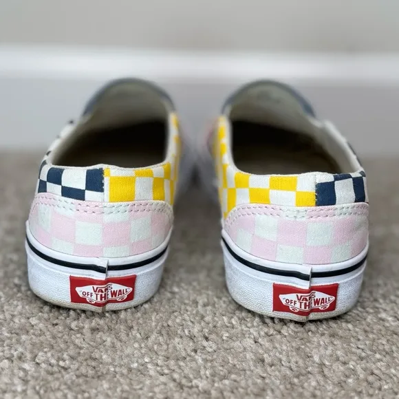 Vans Asher Multicolor Checkerboard Sneakers Slip On Shoes size 7.5