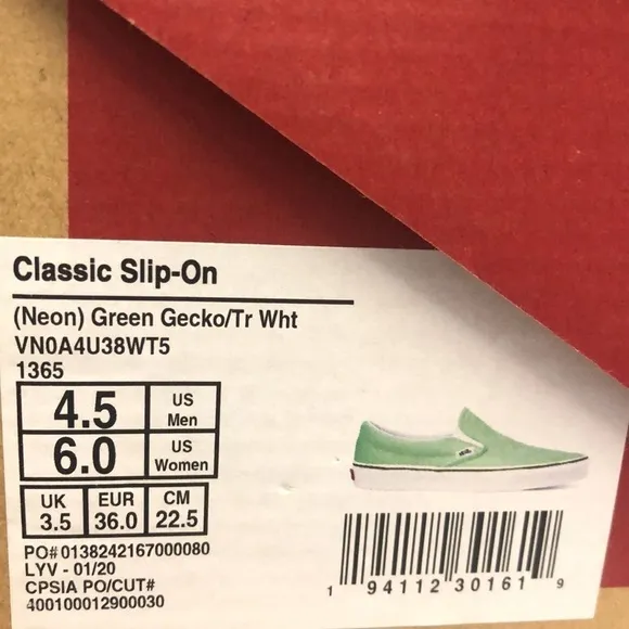 Vans Classic Slip On Neon Green Gecko/White Shoes
