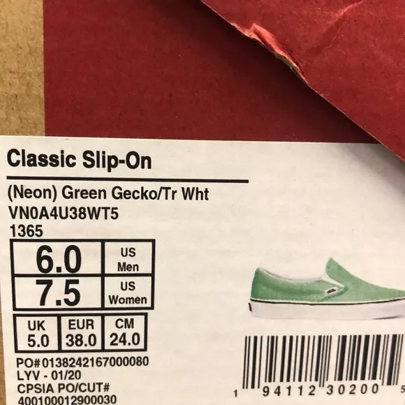Vans Classic Slip On Neon Green Gecko/White Shoes