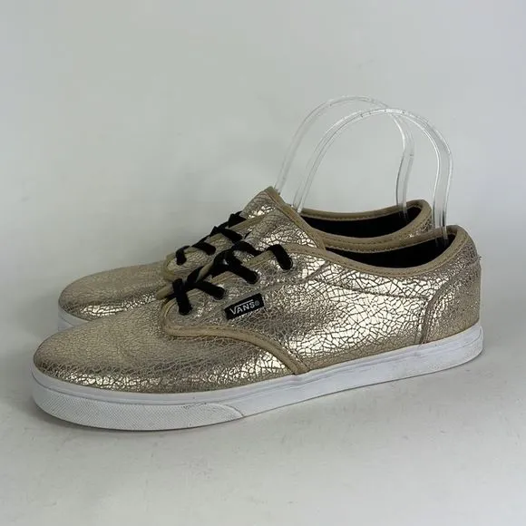 Vans gold metallic crackle leather lace up athletic sk8 shoes women’s size 7.5