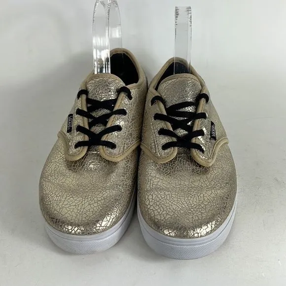 Vans gold metallic crackle leather lace up athletic sk8 shoes women’s size 7.5