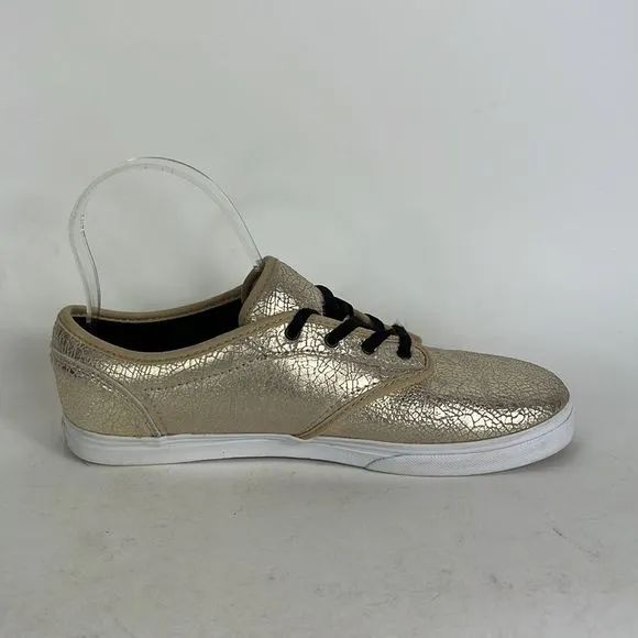 Vans gold metallic crackle leather lace up athletic sk8 shoes women’s size 7.5