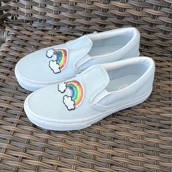 Vans Kids Light Blue Rainbow Slip-On Shoes Size 3.5
