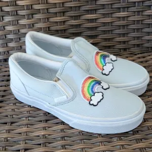 Vans Kids Light Blue Rainbow Slip-On Shoes Size 3.5